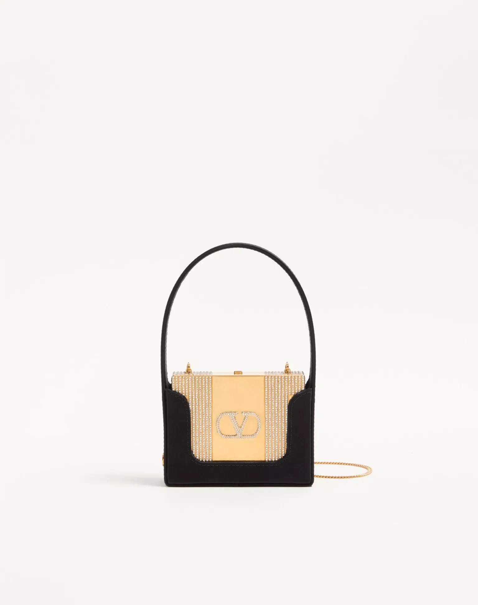 Valentino Garavani Minaumorphe Minaudière In Metal With Swarovski® Crystals And Satin Case