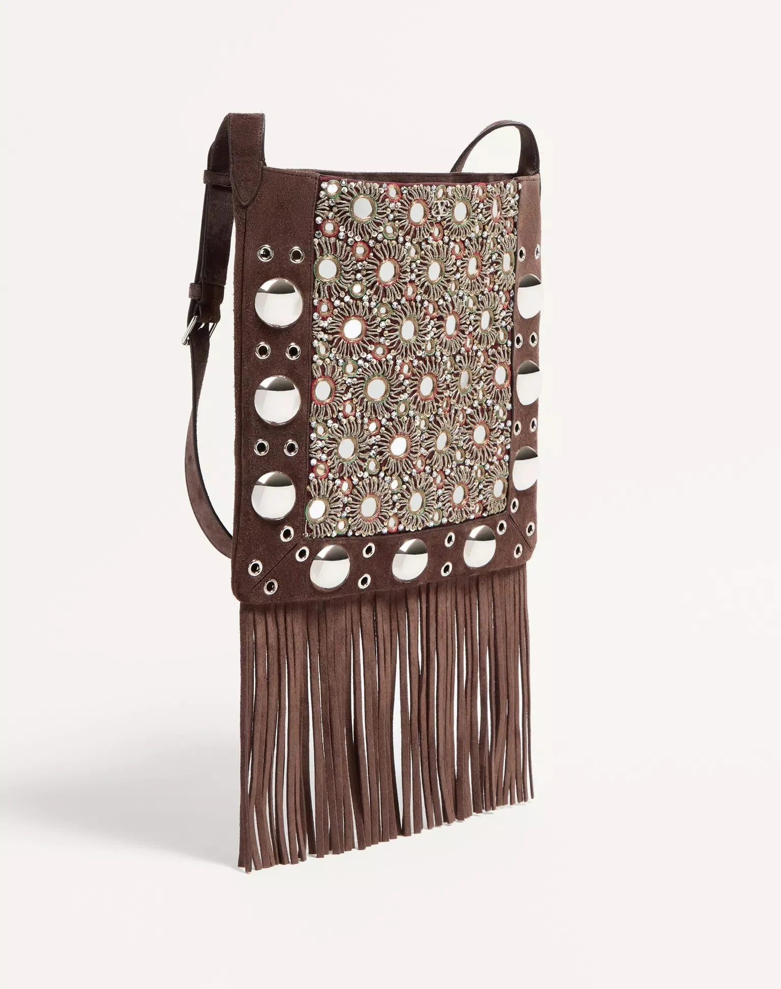 Valentino Garavani Nellcôte Embroidered Shoulder Bag With Fringes - Image 3