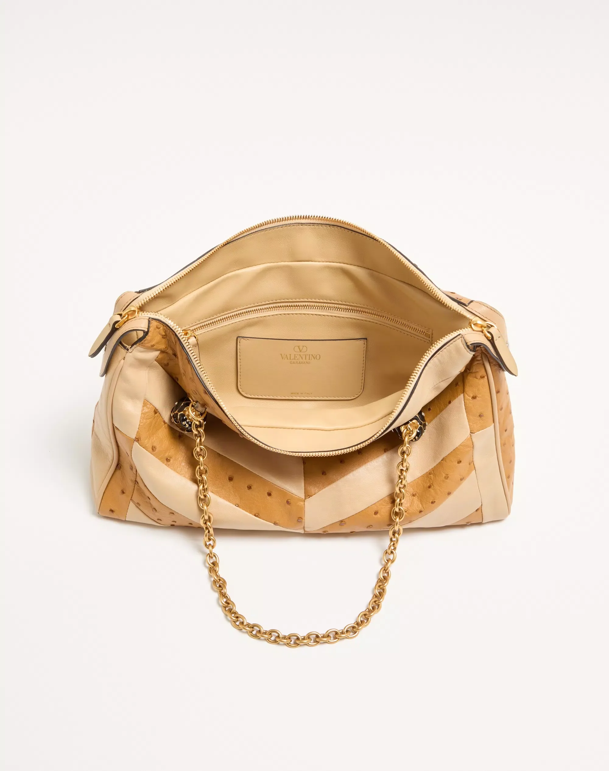 Valentino Garavani Panthea Medium Shoulder Bag In Ostrich And Nappa Leather With A Chevron Pattern - Image 3