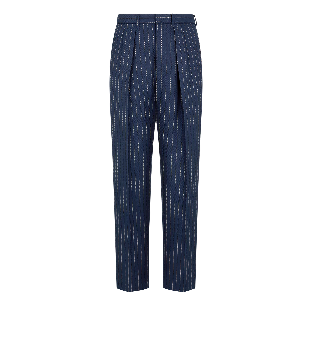 Wool Silk Linen Hopsack Stripe Double Pleat Pant