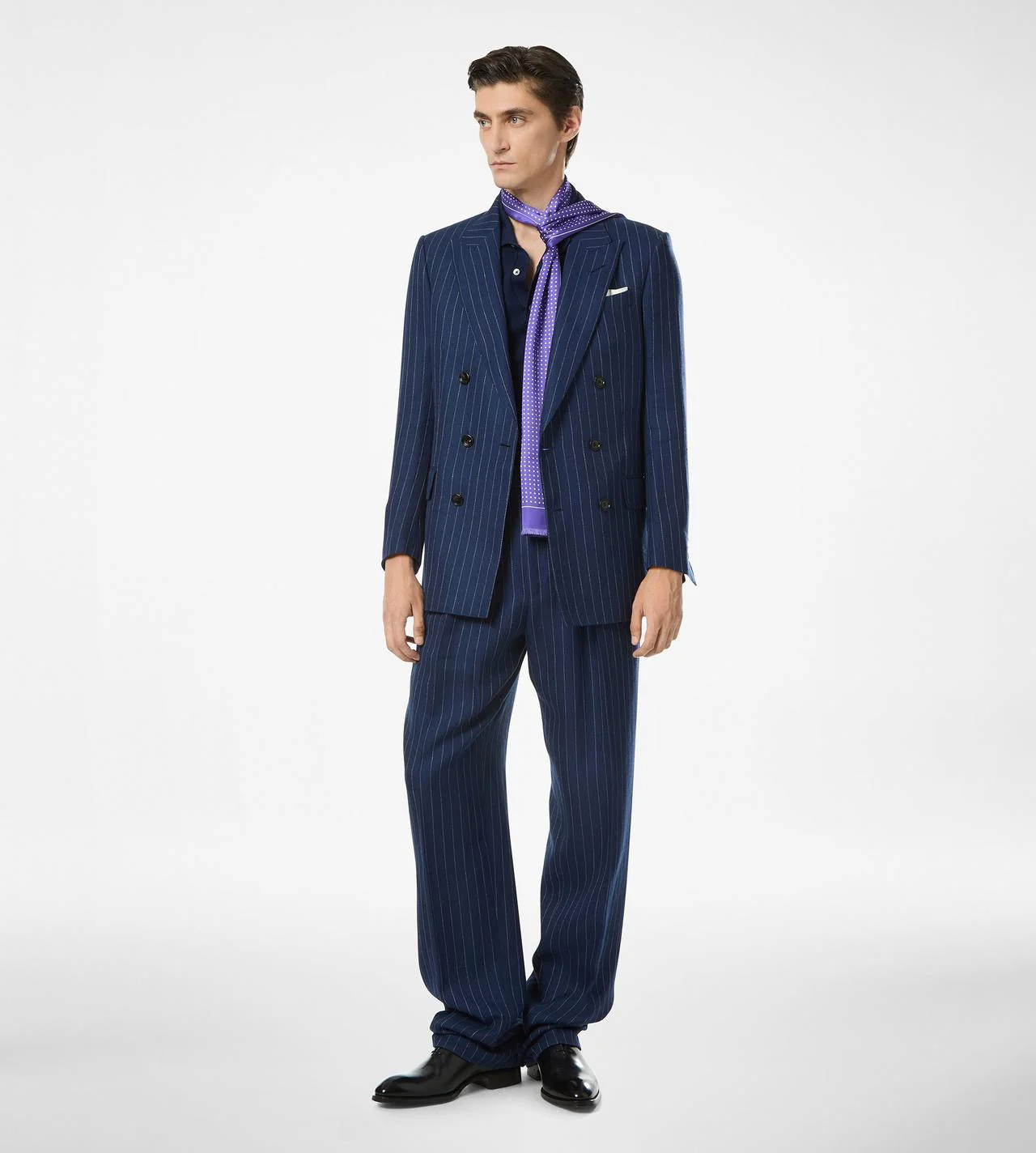 Wool Silk Linen Hopsack Stripe Double Pleat Pant - Image 2