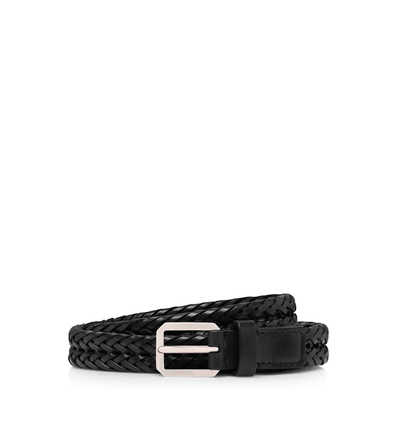 Woven Leather Beveled Buckle Belt