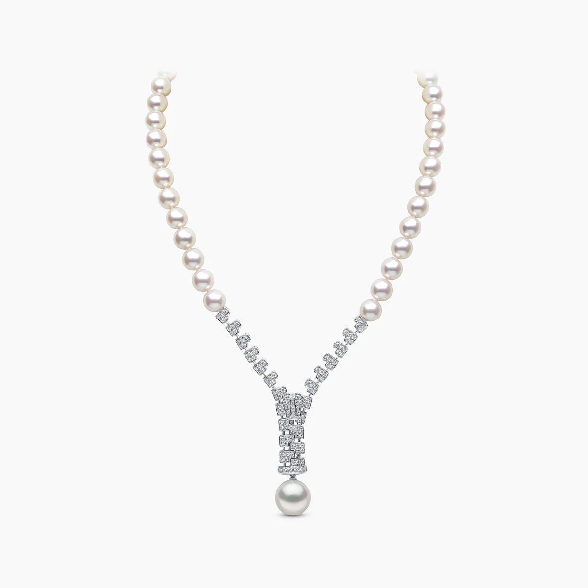 Zyyp 18K White Gold Multi Pearl and Diamond Zip Necklace
