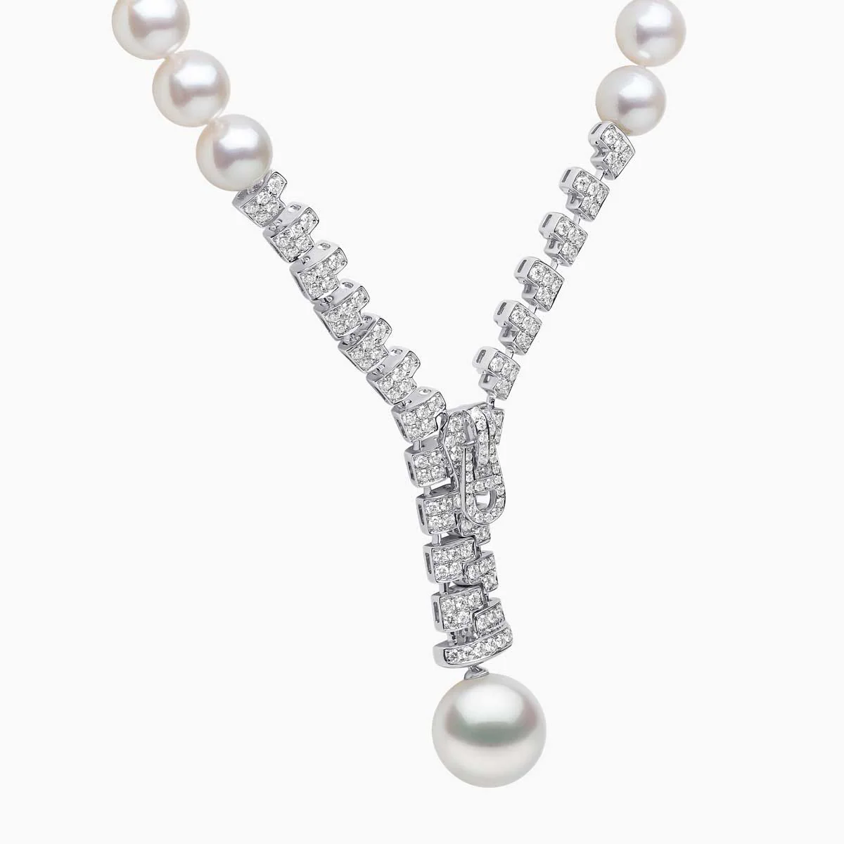 Zyyp 18K White Gold Multi Pearl and Diamond Zip Necklace - Image 3