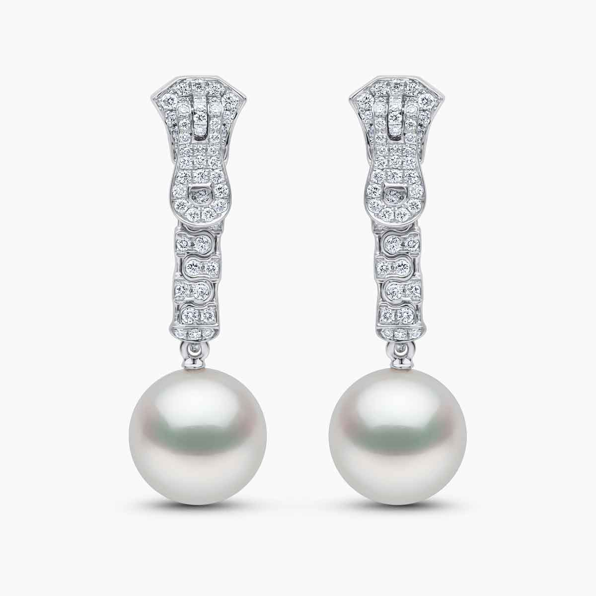 Zyyp 18K White Gold South Sea Pearl and Diamond Zip Earrings