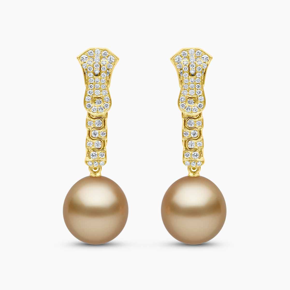 Zyyp 18K Yellow Gold South Sea Pearl and Diamond Zip Earrings