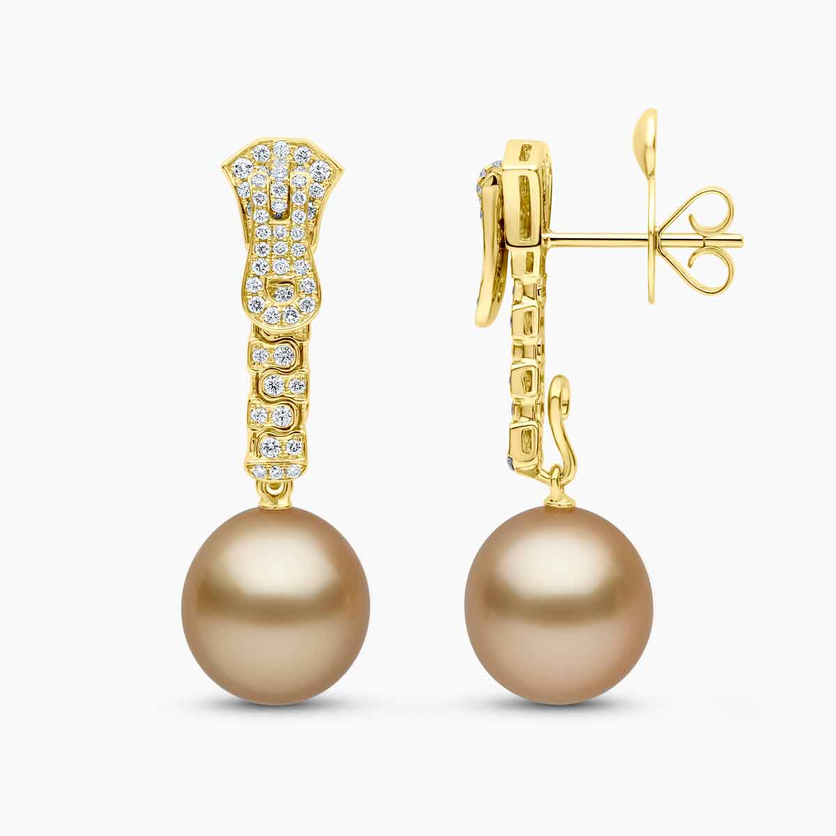 Zyyp 18K Yellow Gold South Sea Pearl and Diamond Zip Earrings - Image 2